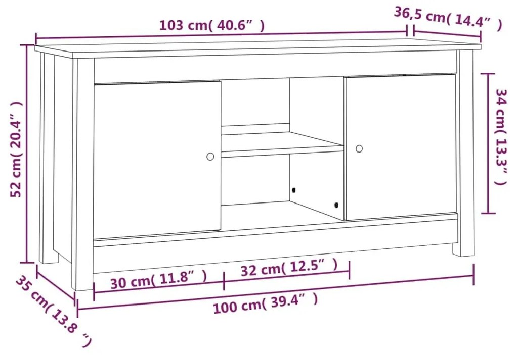 Έπιπλο Τηλεόρασης 103 x 36,5 x 52 εκ. από Μασίφ Ξύλο Πεύκου - Καφέ