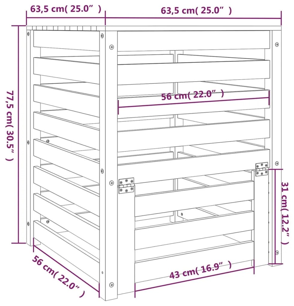 Κομποστοποιητής Μαύρο 63,5x63,5x77,5 εκ. από Μασίφ Ξύλο Πεύκου - Μαύρο