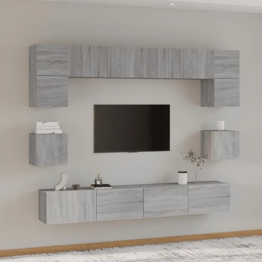 vidaXL Σετ Επίπλων Τηλεόρασης 8 Τεμ. Γκρι Sonoma Επεξεργασμένο Ξύλο