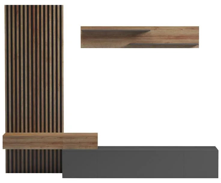 Σύνθετο σαλονιού Litende σε ανθρακί-oak απόχρωση 249.4x42.2x199.5εκ 249.4x42.2x199.5 εκ.