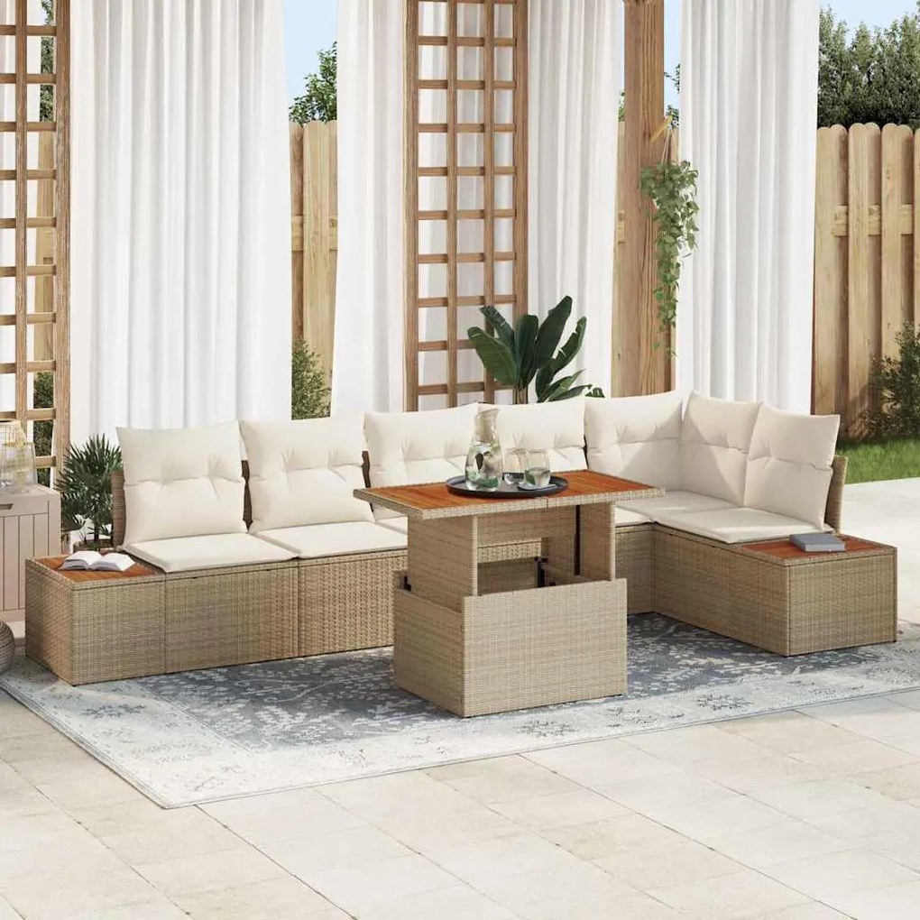 vidaXL Σέτ φαγητού για κήπο 7 pcs Μπεζ, Κρέμα 100 x 55 x 73 εκ