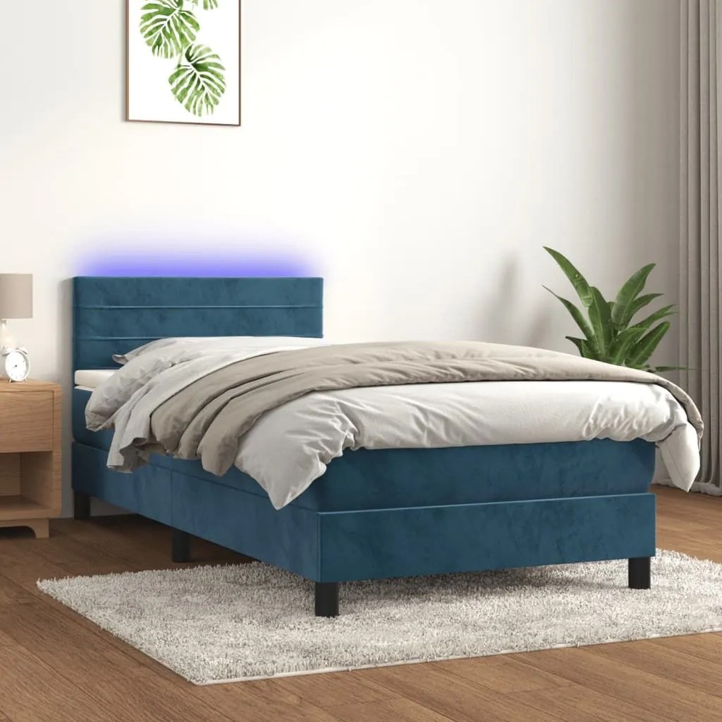 ΚΡΕΒΑΤΙ BOXSPRING ΜΕ ΣΤΡΩΜΑ &amp; LED ΣΚ. ΜΠΛΕ 90X190 ΕΚ. ΒΕΛΟΥΔΙΝΟ 3134439