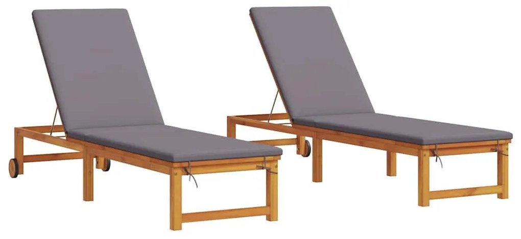 vidaXL Ξαπλώστρα 2 pcs Καφέ 53 x 202 x 89εκ Μασίφ ξύλο ακακίας
