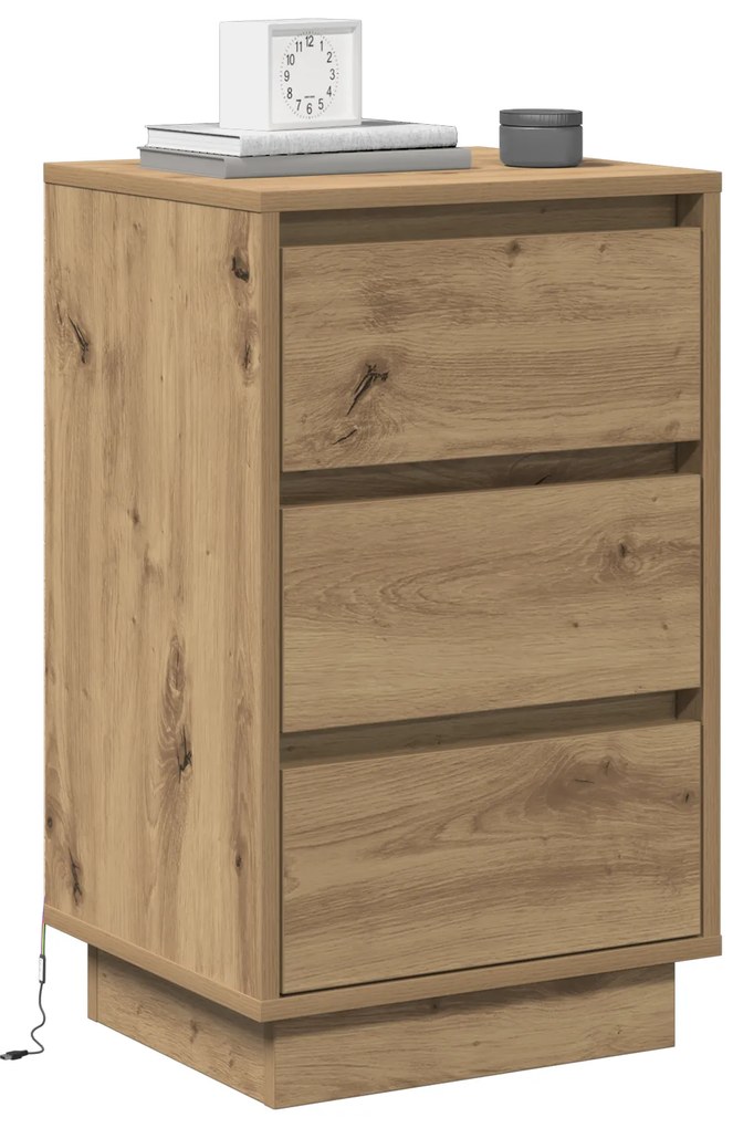 vidaXL κομοδίνο με LED Ξύλο Artisan Oak 39x34.5x65 εκ. Επεξεργασμένο Ξύλο