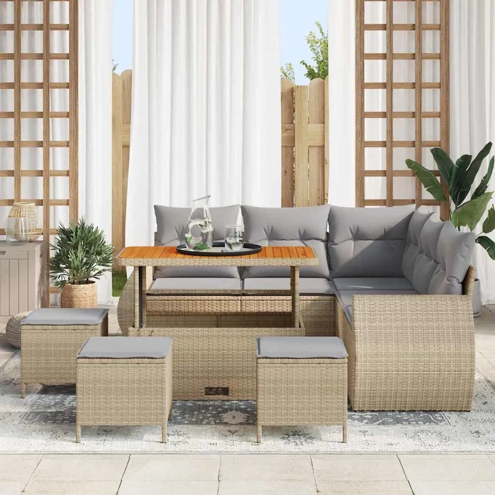 vidaXL Σετ Καναπέ Κήπου 9 pcs Μπεζ συνθετικό ρατάν