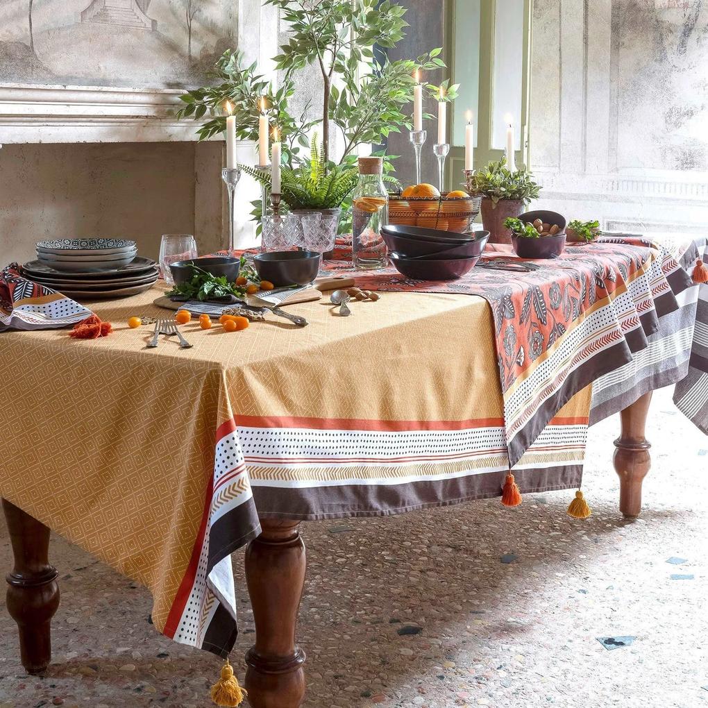 Amo la Casa Τραπεζομάντηλο Βαμβακερό με Φούντες σε Πορτοκαλί 140cm/240cm