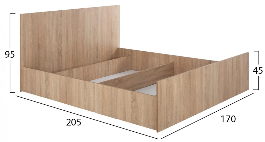 Κρεβάτι ADLER Διπλό Sonoma Oak 160x200 εκ. 170x205x95 εκ.