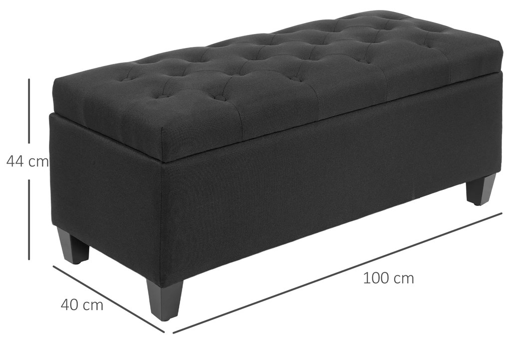 HOMCOM Πολυθρόνα με αποθηκευτικό χώρο, Τραπεζάκι, πολυεστερικό ύφασμα τύπου λινάτσας, Ξύλο καουτσούκ, Μαύρο, 100 x 40 x 44 cm