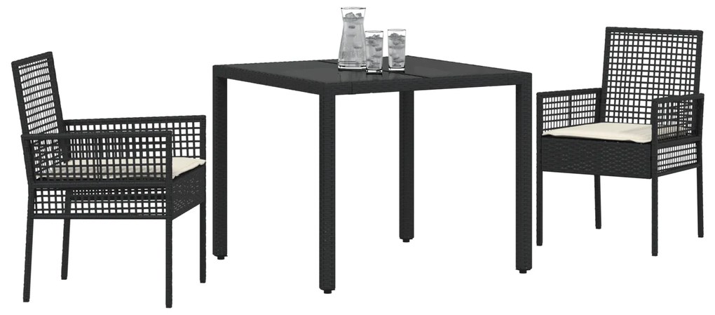 vidaXL Σέτ φαγητού για κήπο 3 pcs Μαύρο 90 x 90 x 75 cm