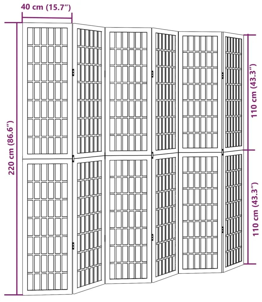 Διαχωριστικό Χώρου με 6 Πάνελ Λευκό από Μασίφ Ξύλο Παυλώνιας - Λευκό