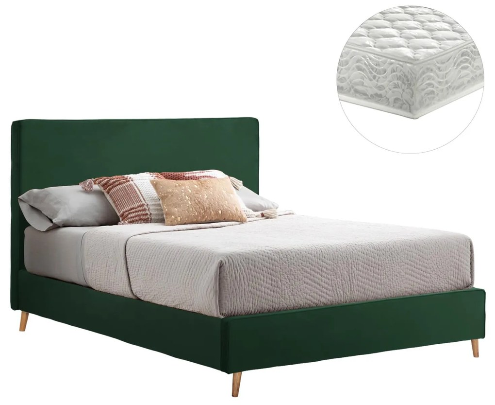 Επενδυμένο Κρεβάτι με Στρώμα INDRA Διπλό Βελούδο Κυπαρισσί 160x200εκ 172x214x112 εκ.