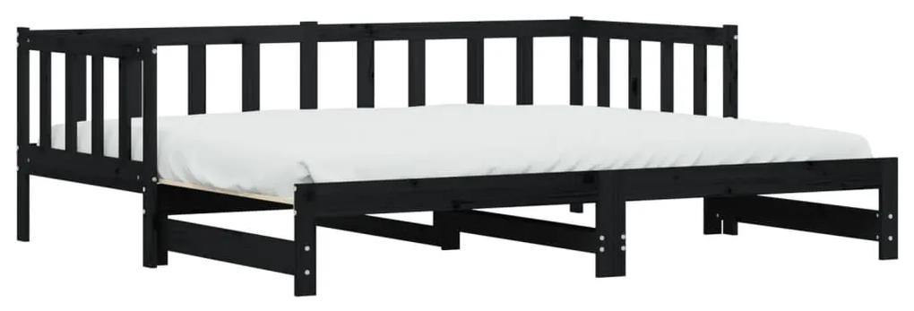 vidaXL Καναπές Κρεβάτι Συρόμενος Μαύρος 80 x 200 εκ. Μασίφ Ξύλο Πεύκου