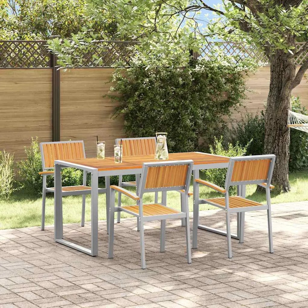 vidaXL Σέτ φαγητού για κήπο 5 pcs Γκρι και καφέ 160 x 80 x 75 cm