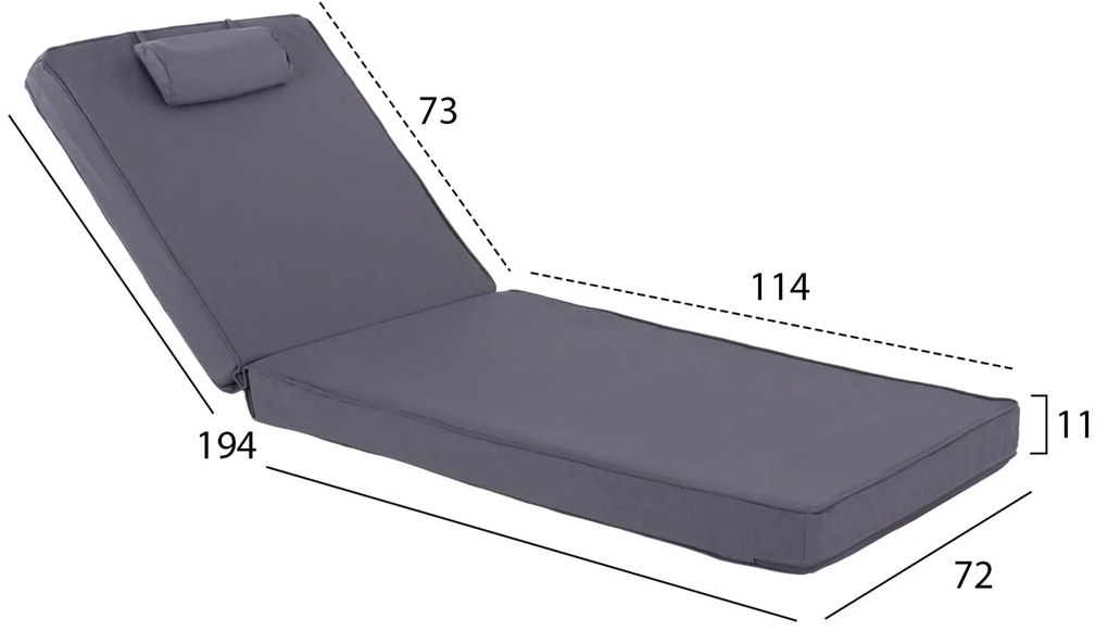 ΜΑΞΙΛΑΡΙ ΞΑΠΛΩΣΤΡΑΣ TEXTILENE 600gr/m2 SIFNOS ΓΚΡΙ 194x70x11Yεκ.