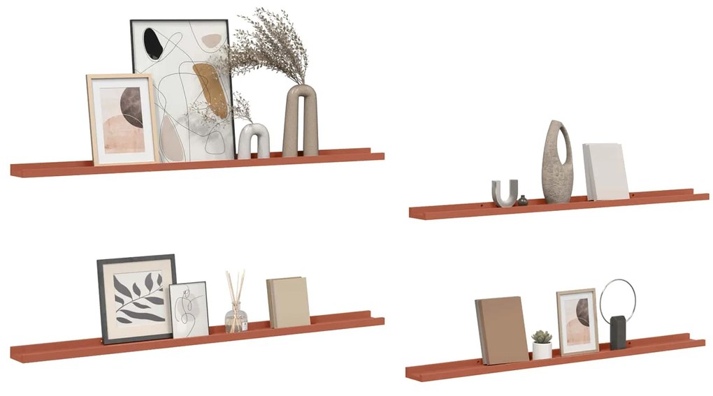 vidaXL Ράφι Τοίχου 4 pcs Κόκκινο 115 x 9 x 3 cm Επεξεργασμένο ξύλο
