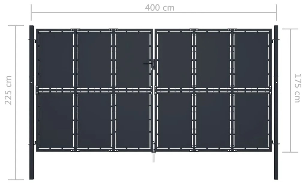 vidaXL Πόρτα Περίφραξης Κήπου Ανθρακί 400 x 175 εκ. Ατσάλινη