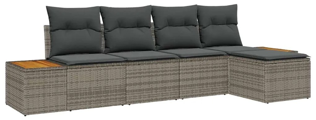 vidaXL Σετ Καναπέ Κήπου με μαξιλάρι 5 pcs Γκρι Πολυ Ρατάν