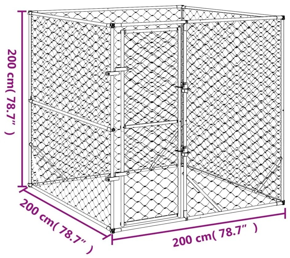 Κλουβί Σκύλου Εξωτερ. Χώρου Ασημί 2x2x2 μ. Γαλβανισμένο Ατσάλι - Ασήμι