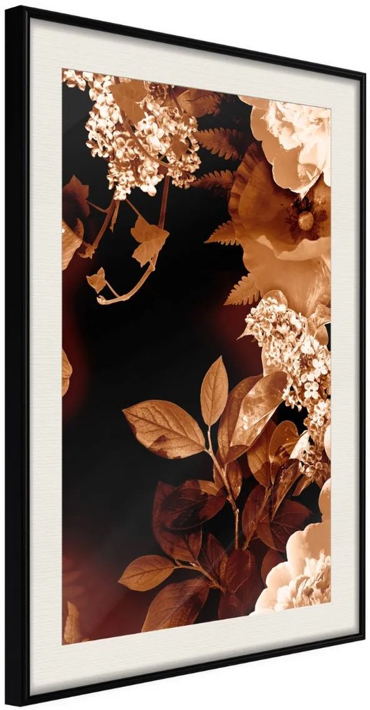 Αφίσα - Flower Decoration in Sepia - 40x60 - Μαύρο - Με πασπαρτού