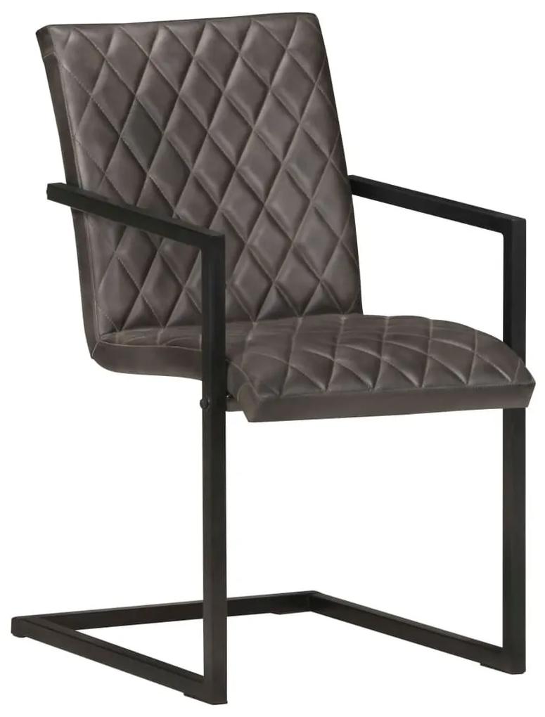 Καρέκλες Τραπεζαρίας «Πρόβολος» 2 τεμ. Γκρι από Γνήσιο Δέρμα - Γκρι