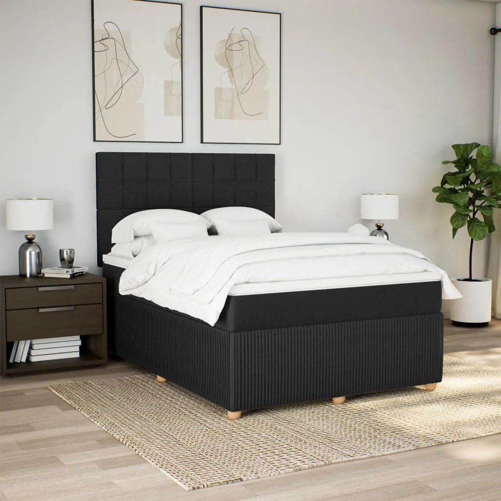 vidaXL Κρεβάτι Boxspring με Στρώμα Μαύρο 160x200 εκ. Υφασμάτινο