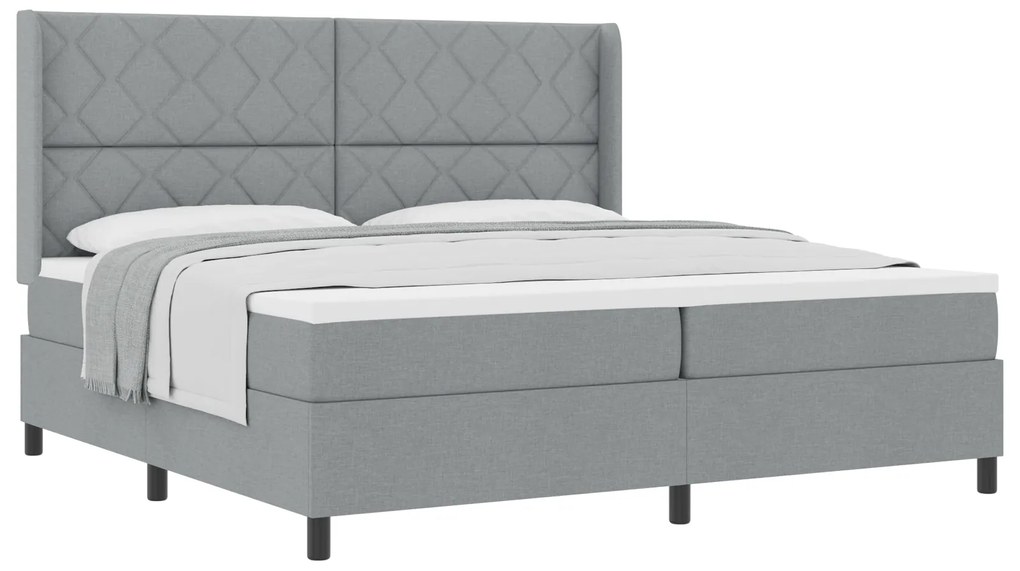 vidaXL κρεβάτι Box Spring με στρώμα Ανοιχτό γκρι 200x200 εκ. Υφασμάτινο