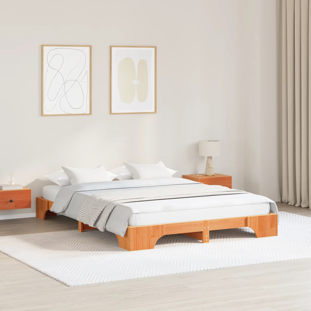 vidaXL Κρεβάτι Καφέ 150x200 εκ από Μασίφ Ξύλο Πεύκου
