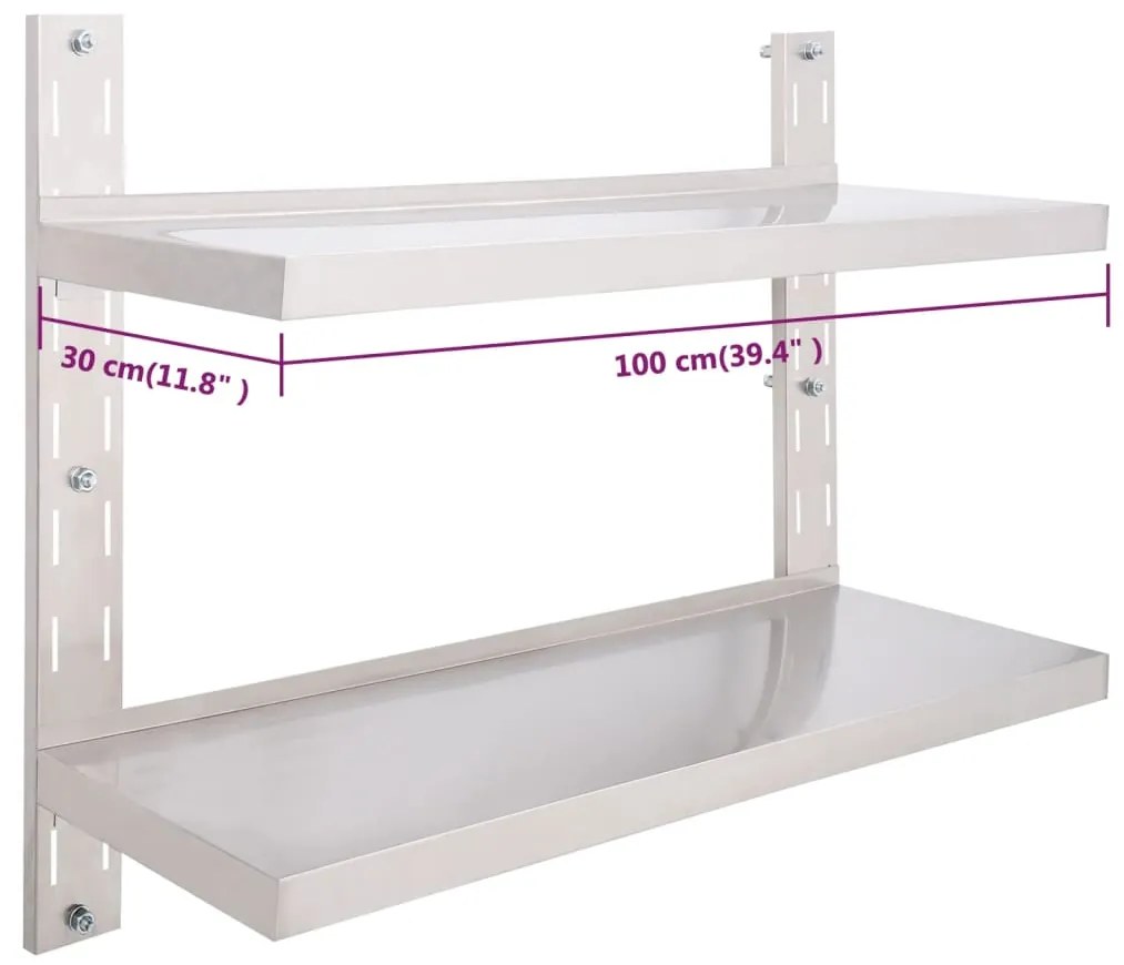 Ράφι Τοίχου 2 Επιπέδων 100 x 30 εκ. από Ανοξείδωτο Ατσάλι - Γκρι