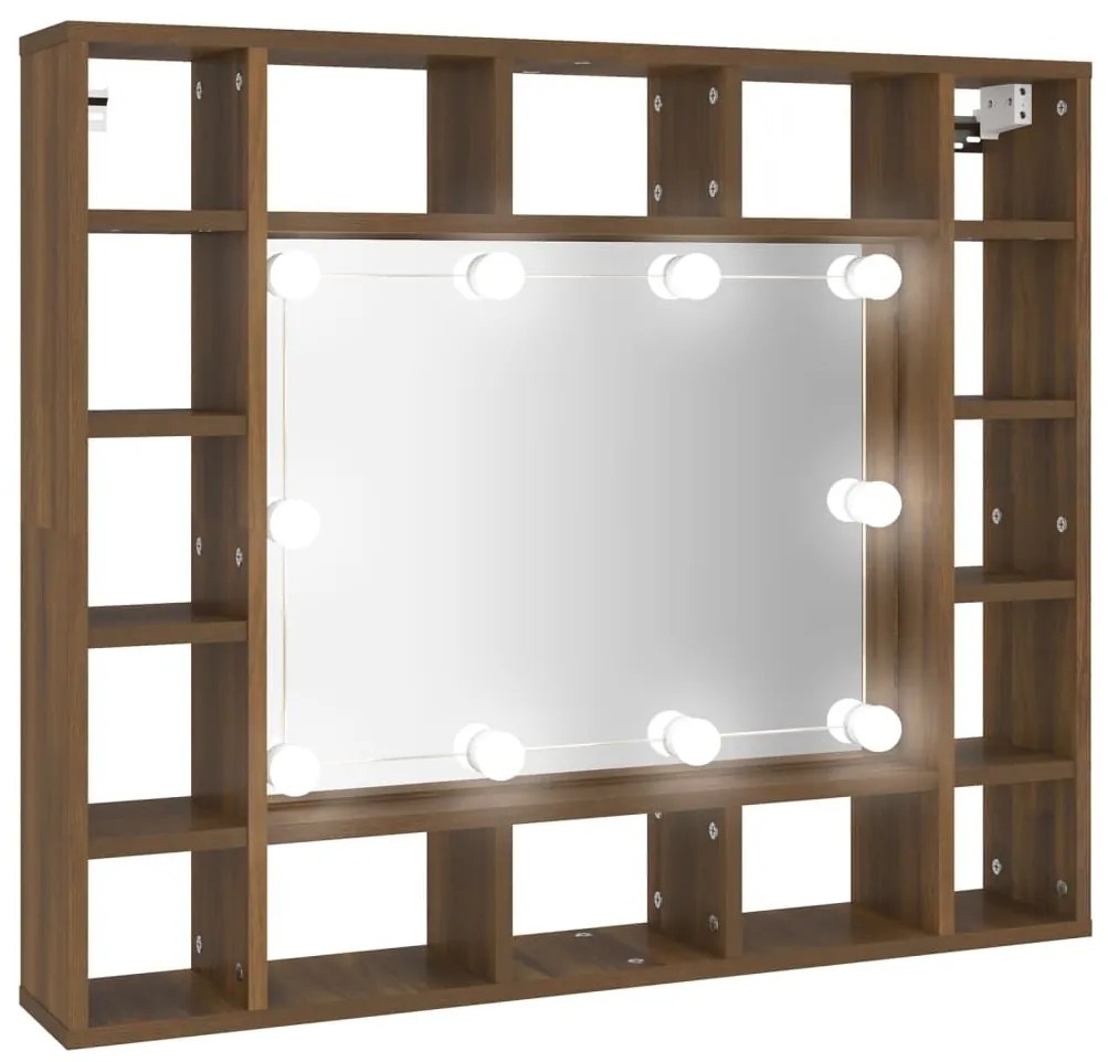 Έπιπλο Καθρέπτη με LED Καφέ Δρυς 91x15x76,5 εκ. - Καφέ
