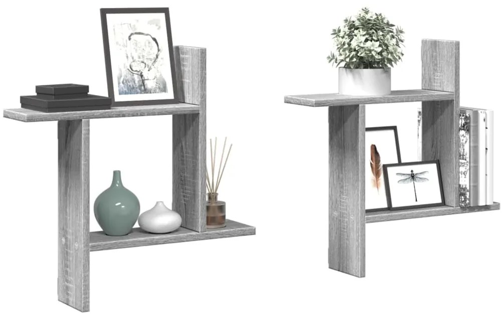 vidaXL Ραφιέρες Τοίχου 2 τεμ. Γκρι Sonoma 50x12x50 εκ. Επεξ. Ξύλο