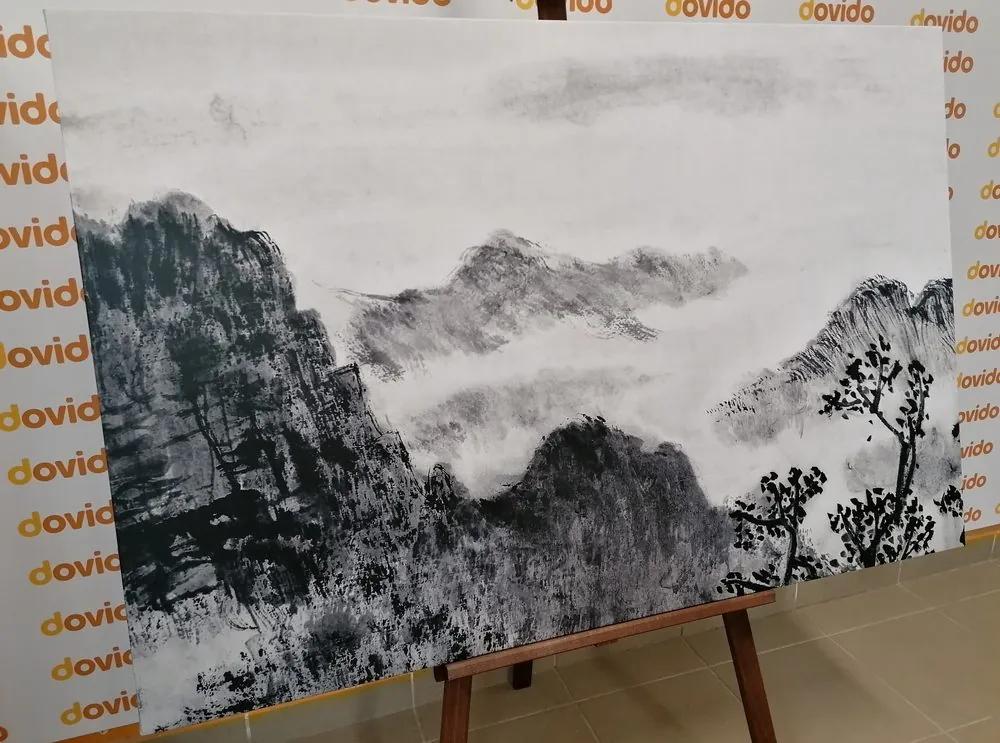 Εικόνα μιας παραδοσιακής κινέζικης ζωγραφικής τοπίων σε ασπρόμαυρο - 120x80