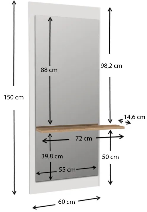 Καθρέπτης τοίχου Piyar Μegapap χρώμα λευκό 60x14,6x150εκ.