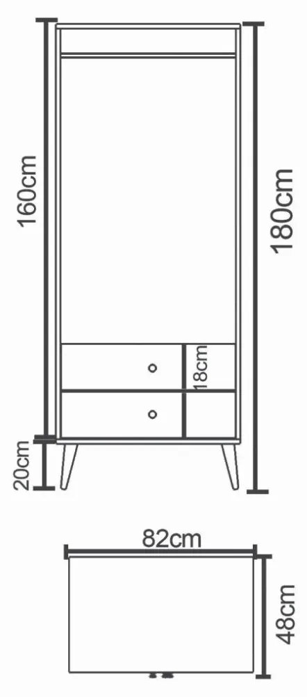 Ντουλάπα Δίφυλλη AMARI Δρυς Μοριοσανίδα 82x48x180cm - 14870042 - 14870042