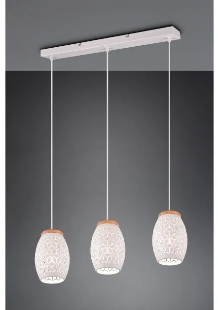 Κρεμαστό Φωτιστικό Οροφής 3xE27 Φυσικό Ξύλο Bidar Trio Lighting-R31573031-Λευκό R31573031