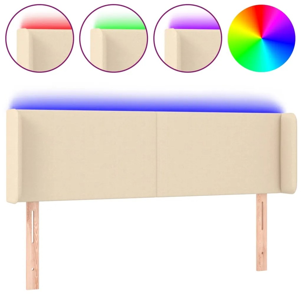 vidaXL Κεφαλάρι Κρεβατιού LED Κρεμ 147x16x78/88 εκ. Υφασμάτινο