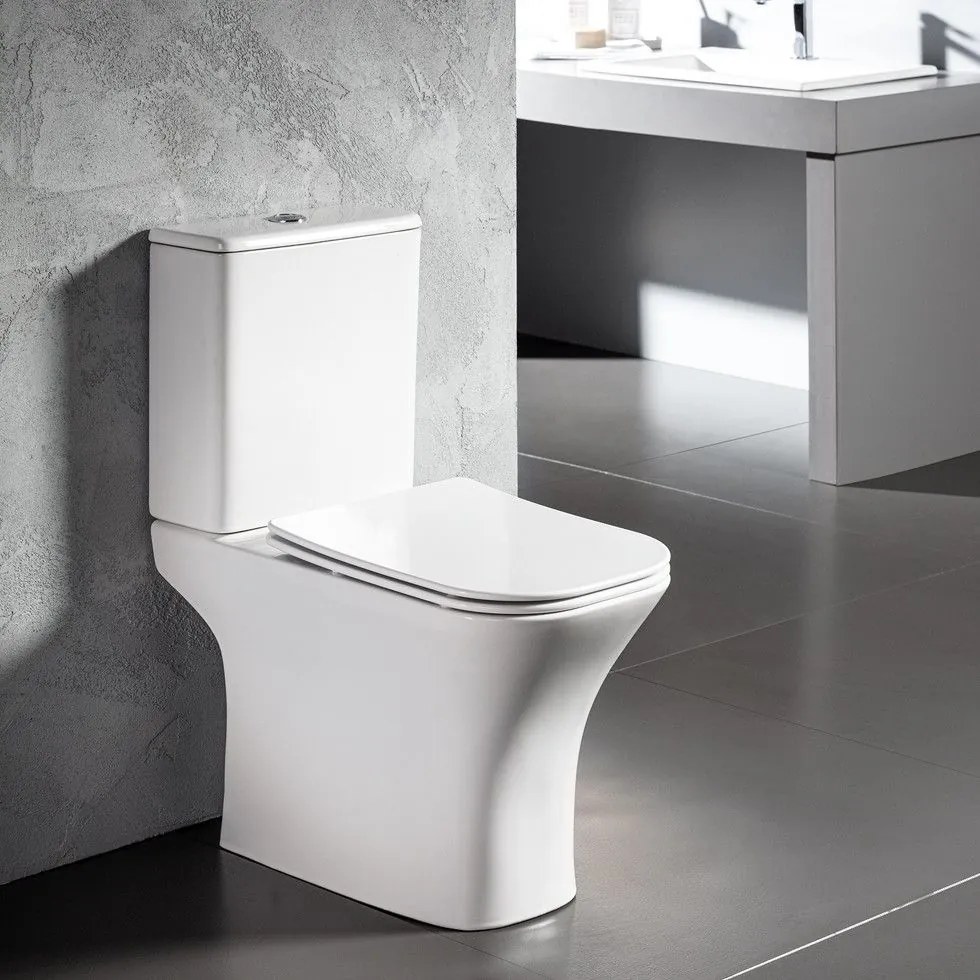 Bianco Ceramica Delia Rimless DL12000SC Λεκάνη Δαπέδου Χαμηλής Πίεσης Λευκή Με Slim Soft Close Κάλυμα 65 εκ.