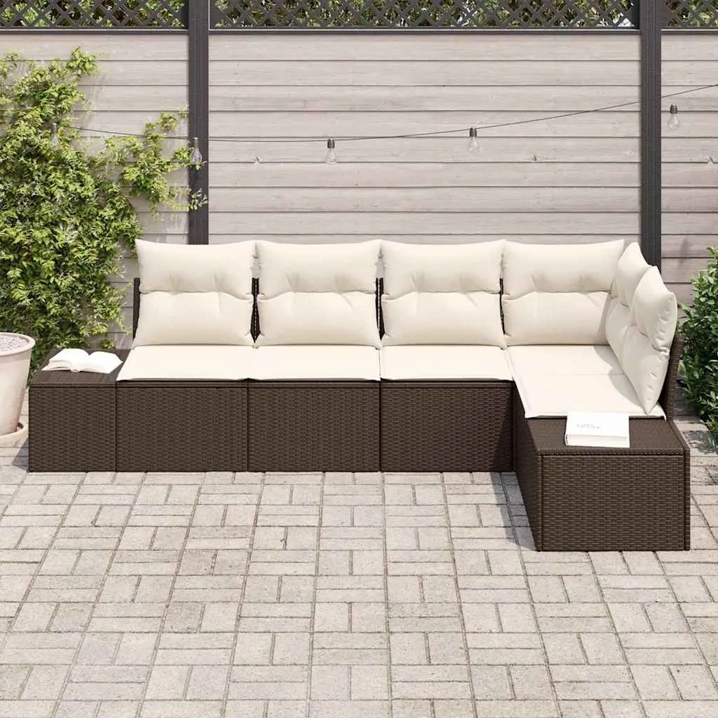 vidaXL Σετ Καναπέ Κήπου 5 pcs Καφέ, Κρέμα Πολυ rattan, βαμμένο ατσάλι