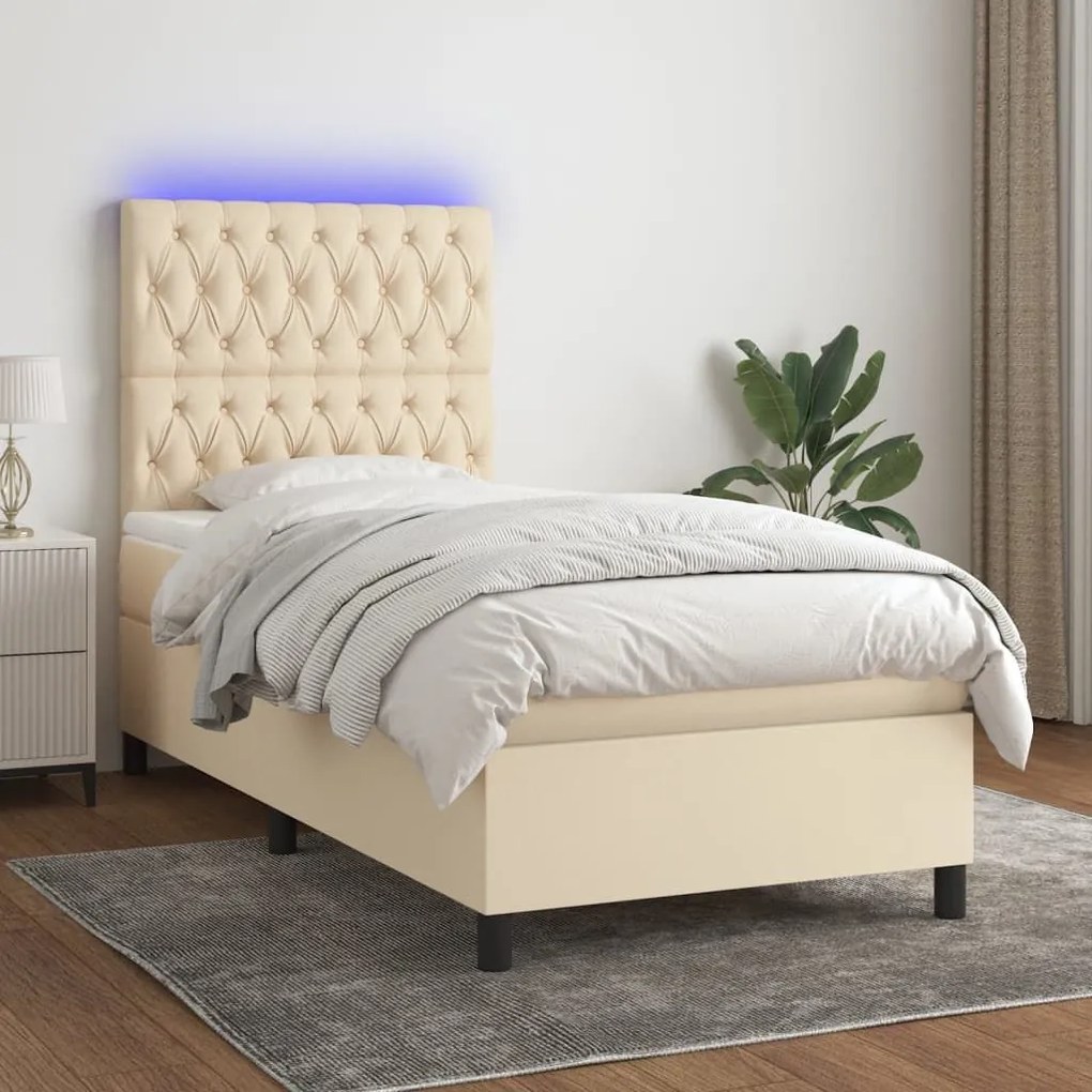 ΚΡΕΒΑΤΙ BOXSPRING ΜΕ ΣΤΡΩΜΑ &amp; LED ΚΡΕΜ 100X200 ΕΚ. ΥΦΑΣΜΑΤΙΝΟ 3135098