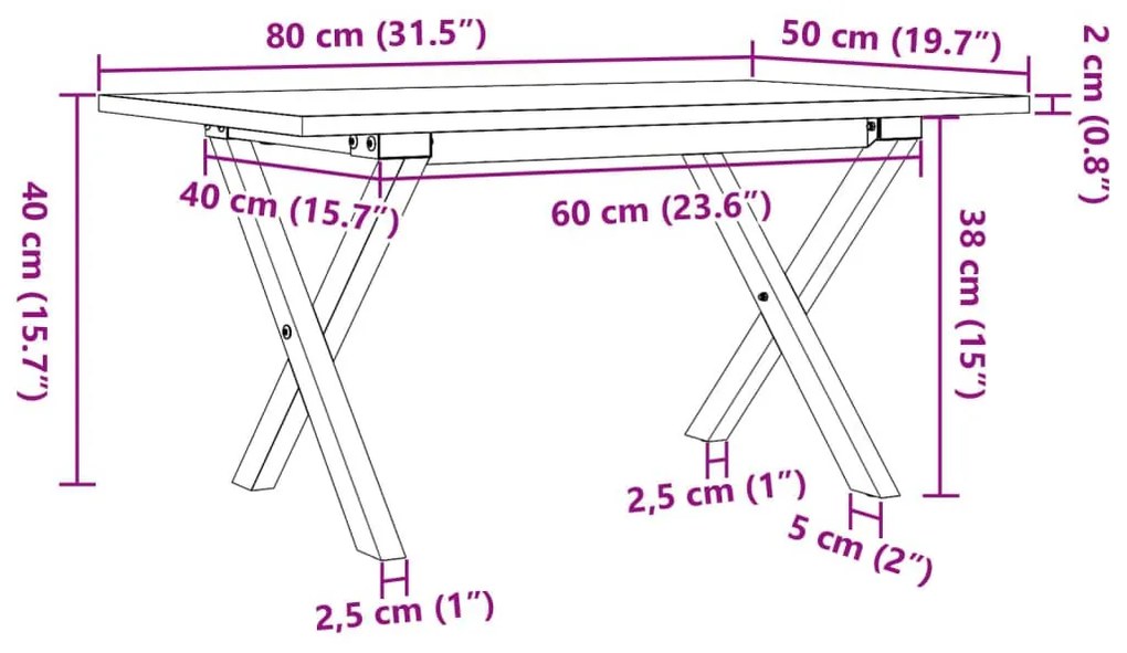 Τραπεζάκι Σαλονιού Πλαίσιο X 80x50x40εκ Μασίφ Πεύκο/Χυτοσίδηρος - Καφέ