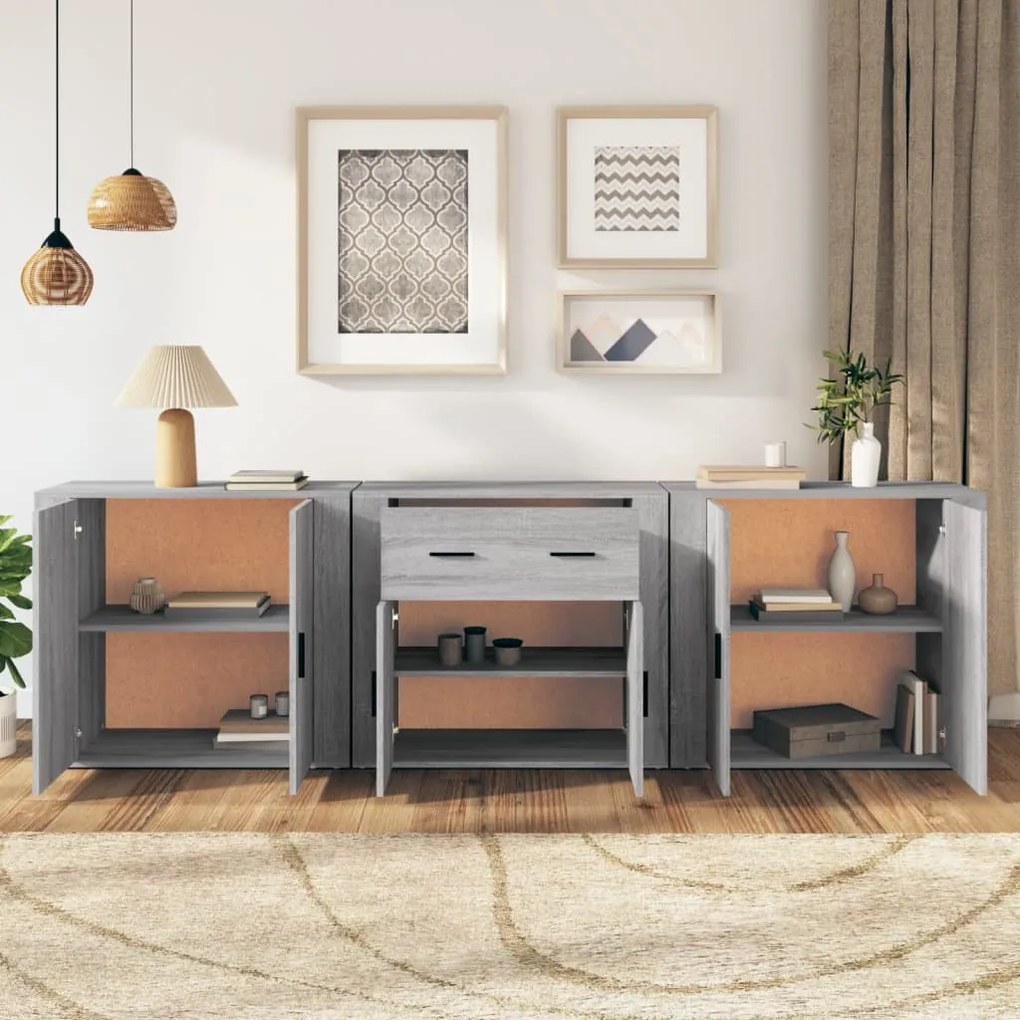 vidaXL Ντουλάπι 3 τεμ. Γκρι Sonoma από Επεξεργασμένο Ξύλο