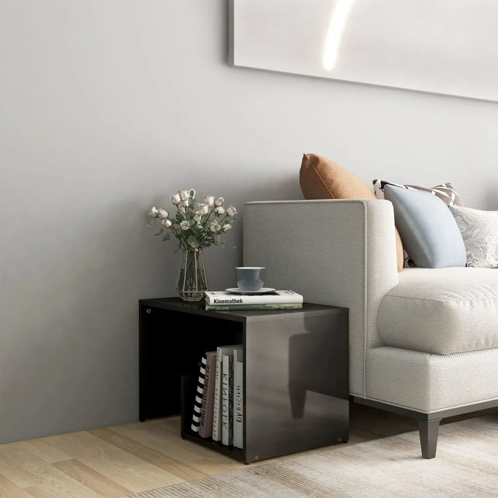 vidaXL Τραπέζι Βοηθητικό Γυαλιστερό Γκρι 59 x 36 x 38 εκ. Μοριοσανίδα