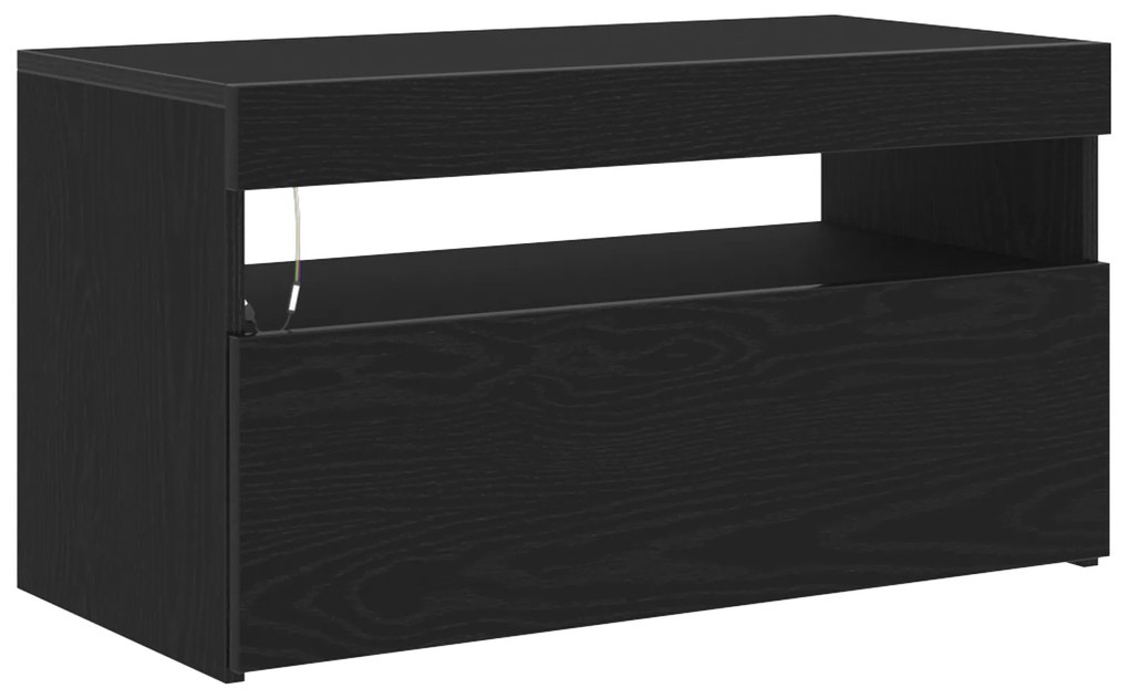 vidaXL Ντουλάπι τηλεόρασης με LED Φώτα Μαύρη Δρυς 75x35x40 εκ. Επεξεργασμένο ξύλο
