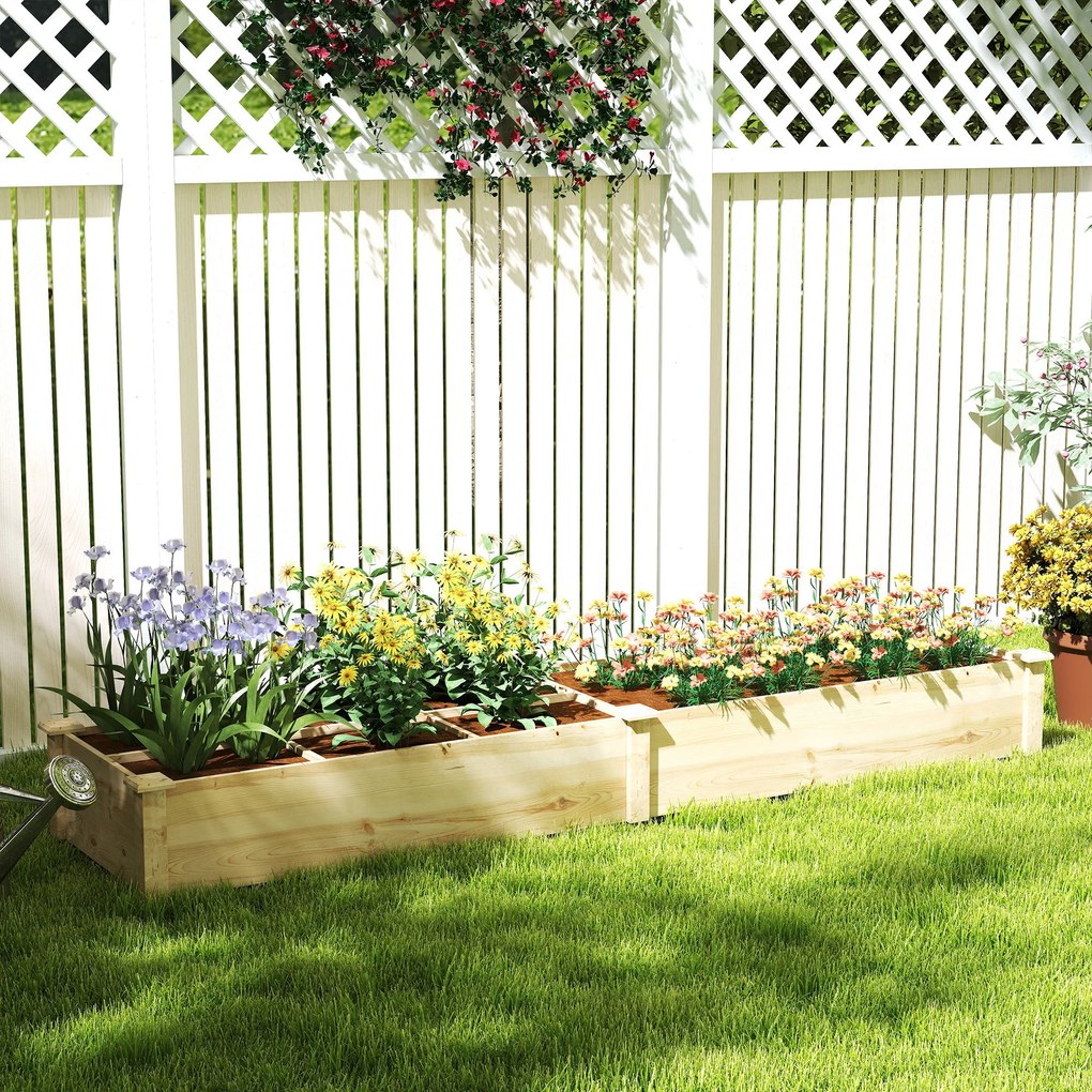 Outsunny Υπερυψωμένο παρτέρι, γλάστρα, 2 τεμαχίων, ανοιχτός πάτος, φυσικό ξύλινο πλαίσιο, εύκολη συναρμολόγηση, 237 x 60 x 25cm