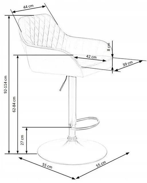 Σκαμπό μπαρ Houston 972, Γκρι, 92x55x55cm, 10 kg, Ταπισερί, Μεταλλικά | Epipla1.gr