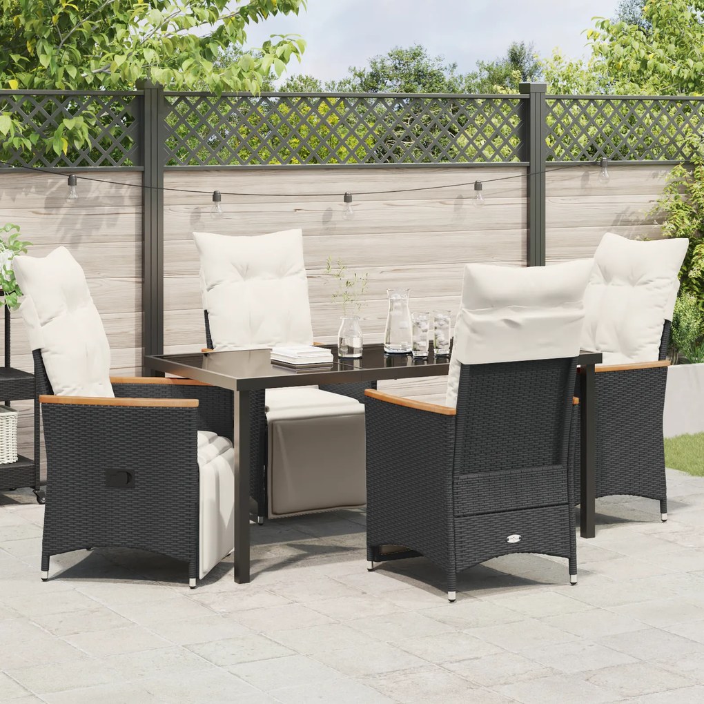 vidaXL Σετ 5 Τμχ Κήπου με Μαξιλάρια από Μαύρο Πολυ Rattan.
