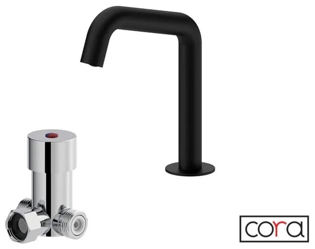 Cora Sensor Μπαταρία Νιπτήρα Τοίχου Ηλεκτρονική Με ανάμιξη Black Μatt