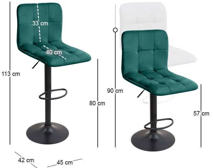 Σκαμπό μπαρ Carmelo Megapap με ρυθμιζόμενο ύψος βελούδο κυπαρισσί - βάση μαύρο ματ 45x42x90/113εκ.