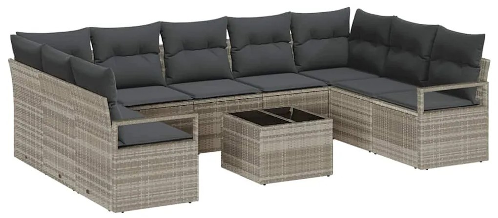 vidaXL Σετ Καναπέ Κήπου 10 pcs Ανοιχτό γκρι Πολυ ράταν