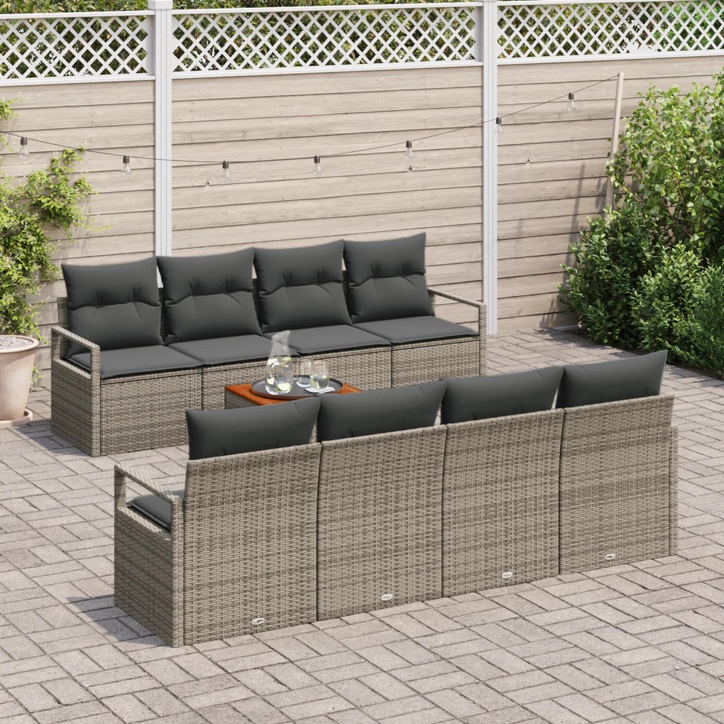 vidaXL Σετ Καναπέ Κήπου Γκρι 9 pcs Γκρι Large Ρατάν πολυαιθυλενίου