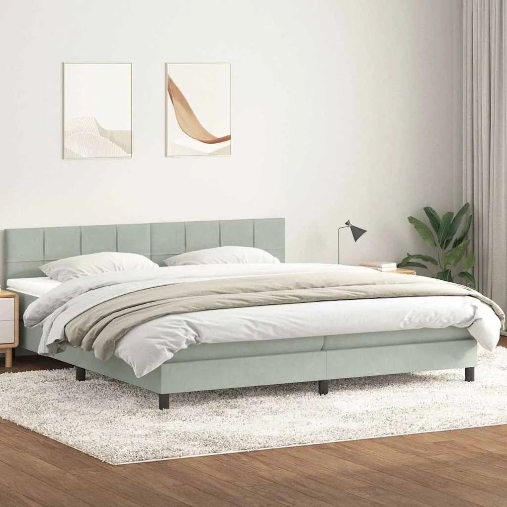 Box Spring κρεβάτι με στρώμα ανοιχτό γκρι 180x220 cm Βελούδινο - Γκρι